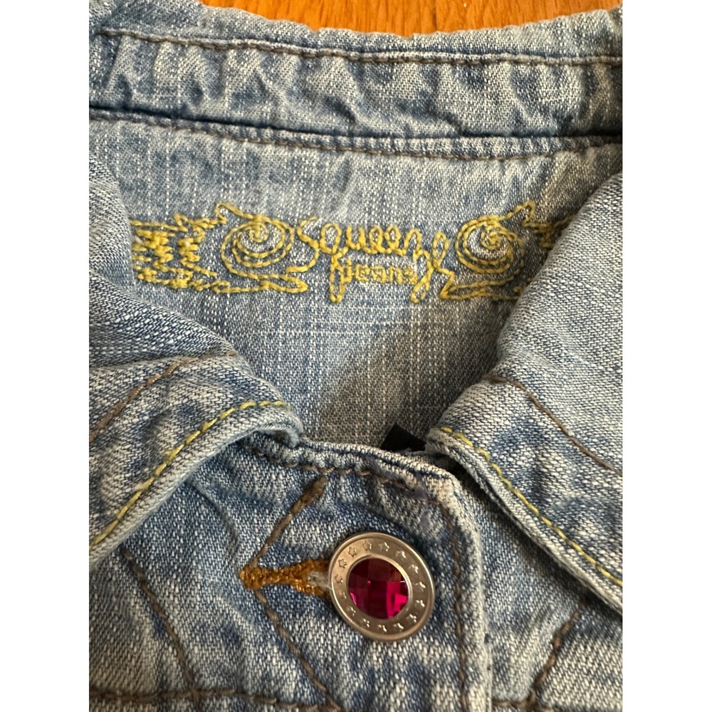 Squeeze Jeans Girls Rock Denim Jacket Light Wash Pink Gem Buttons Size M 10 - Picture 4 of 7